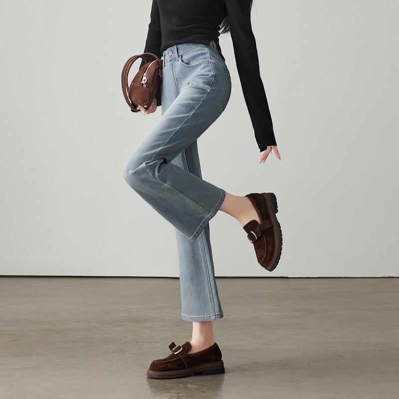 SOFSIL 2026 Spring High-Waist Slim-Fit Micro-Flared Jeans