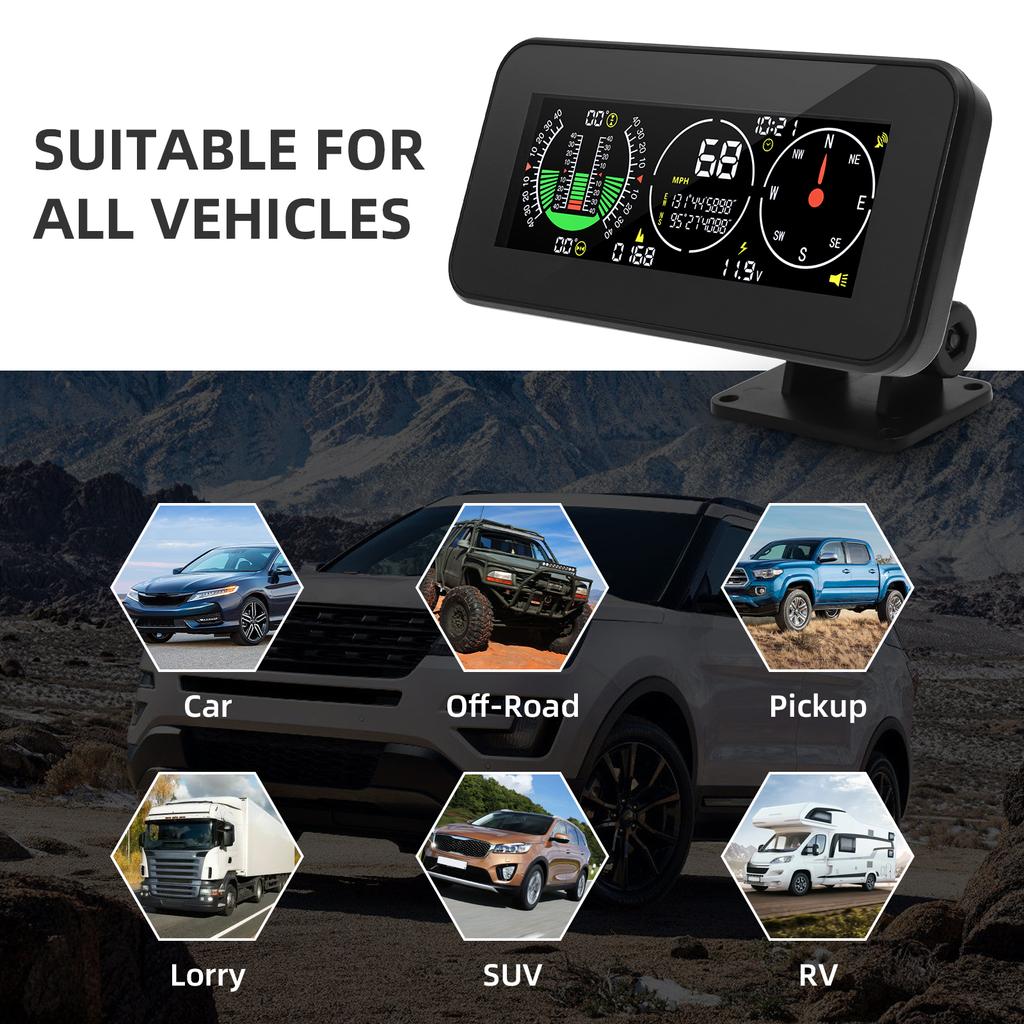GPS Speedometer Off Road Accessories Car HUD Head Up Display Overspeed Alarm M60 Digital Speed Slope Meter Compass Inclinometer