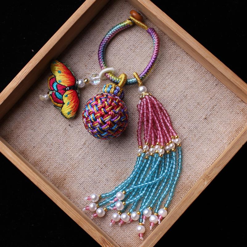 Number 16 Handmade Tassel Accessory with Ball Charm, Pearl, and Spinel Details.