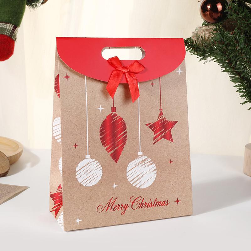 WTEMPO 4PCS 23*11*32CM Christmas Flip Cover Adhesive Buckle Bow Gift Bags Christmas Eve Creative Printed Packaging Bags DIY Festival Gift Paper Bags