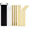 13 Stück Gold Wiederverwendbar Kreativ Strohhalm Löffel Haltbarkeit Trinkhalm Edelstahl Rührlöffel mit Bürsten Set