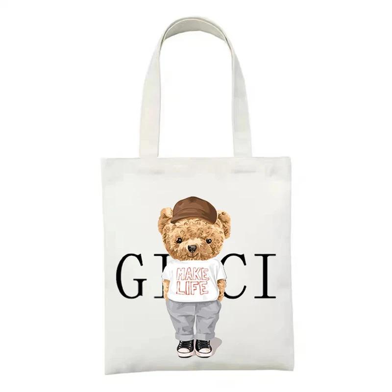 

Сумки через плечо Pooh Shopper из холста Teddy Bear Fashion Harajuku Print Handbags 35x40cm