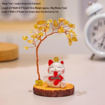 Ruijie Natural Crystal Fortune Lucky Cat Money Tree Ornament