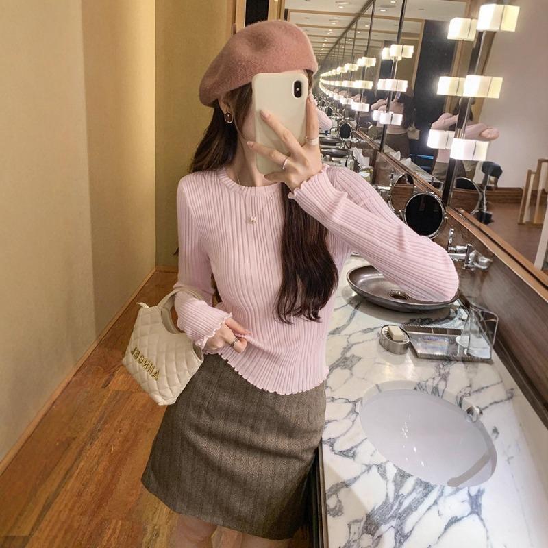 Great-looking Early Autumn Wear Gray Bottoming Shirt Women's Autumn and Winter Wear High-end New Knitted Sweater Top
