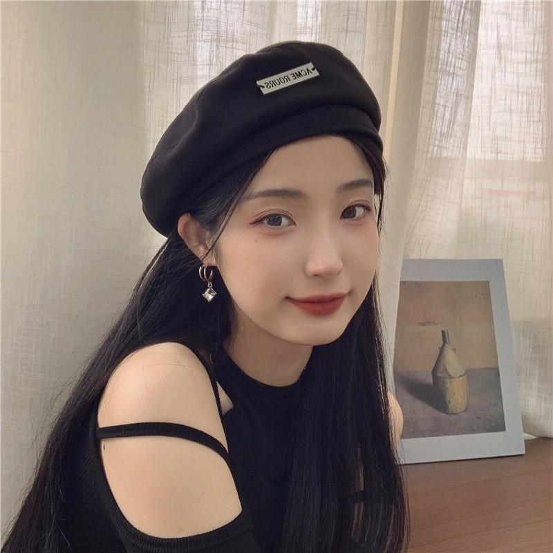 Stylish Woolen Beret Hat For Women Trendy Autumn Winter Artist Cap With English Letter Details