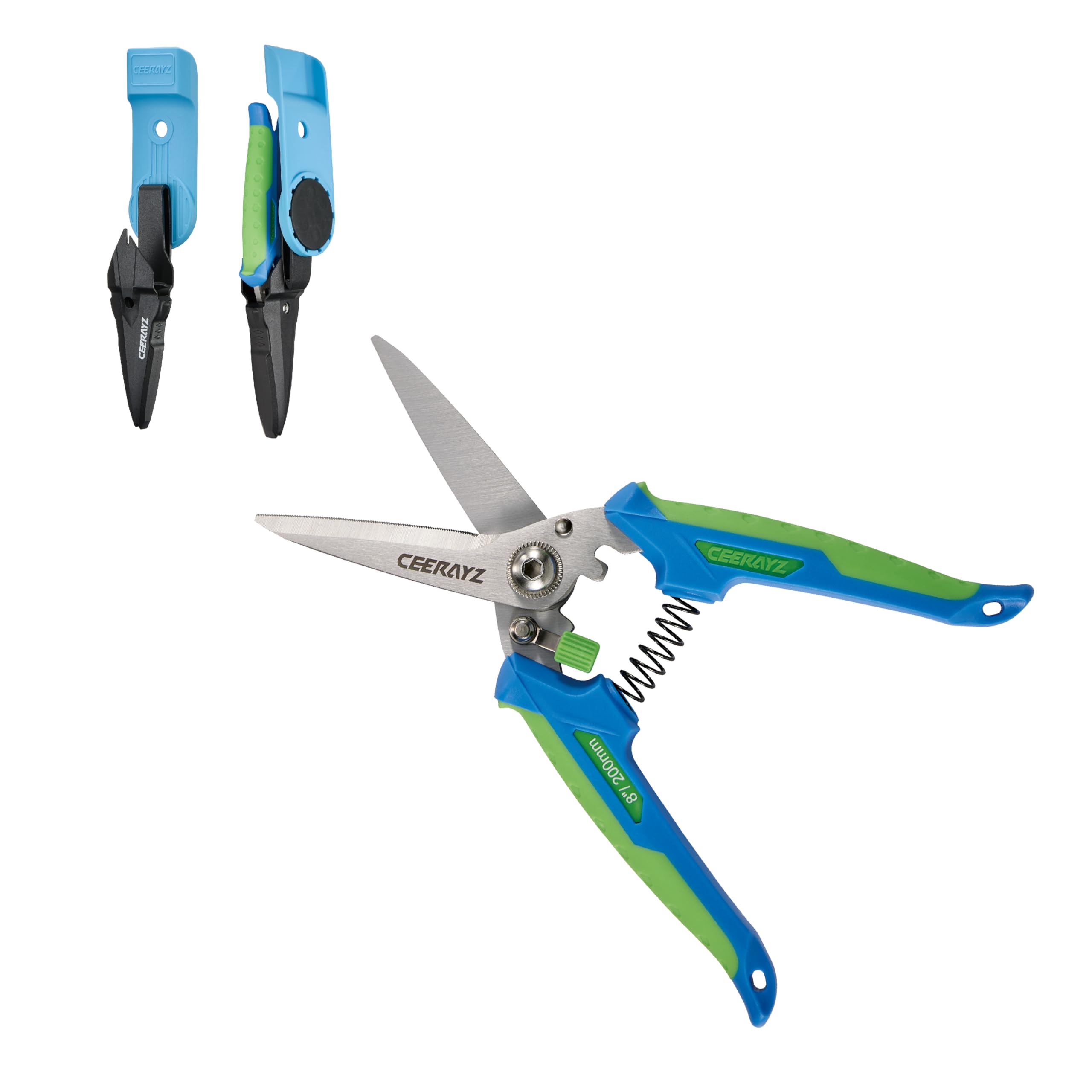 

CEERAYZ 200 мм Многоцелевые Сделано из 420 Японской Нержавеющей Стали Промышленные и Ножницы для и с Защитными Ножнами и Магнитным Держателем Синий и Зеленый