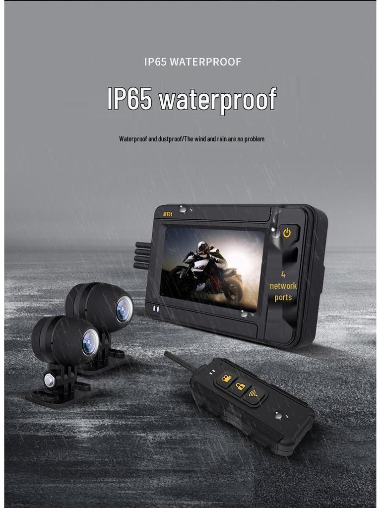 Dual-Lens 4K 60FPS Waterproof Motorcycle Dash Cam with HDR
