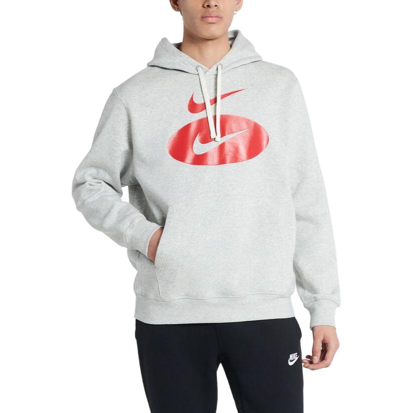 Nike Round Logo Print Drawstring Hoodie Men Tops Light-Grey DM5458-050