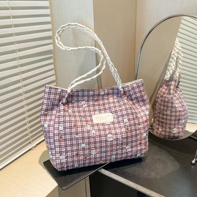 Korean Ins Floral Bag Bag Women's 2025 Large-capacity Shoulder Canvas Bag Summer Thin Portable Beach Bag