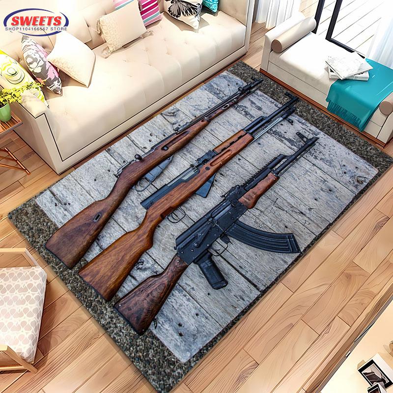 Pistolen-Themenbereichsteppich, Sturmgewehr Pistole Revolver Pistole Teppich für Wohnzimmer Schlafzimmer Sofa Fußmatte Dekor Rutschfeste Bodenmatte Geschenke