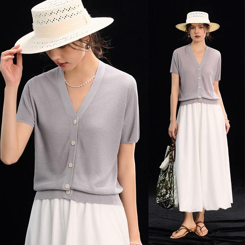 Women s Tencel Linen V-Neck Knit T-Shirt M