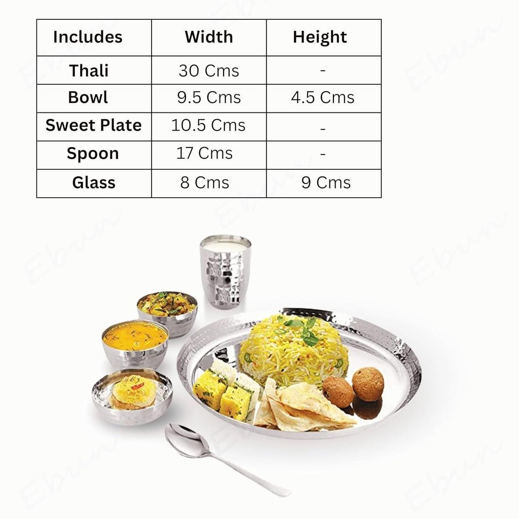 Heavy Gauge Stainless Steel Dinner Set | Hand Hammered Steel Thali Set | Stainless Steel Dinner Set for Kitchen | Thali Set for Dinner