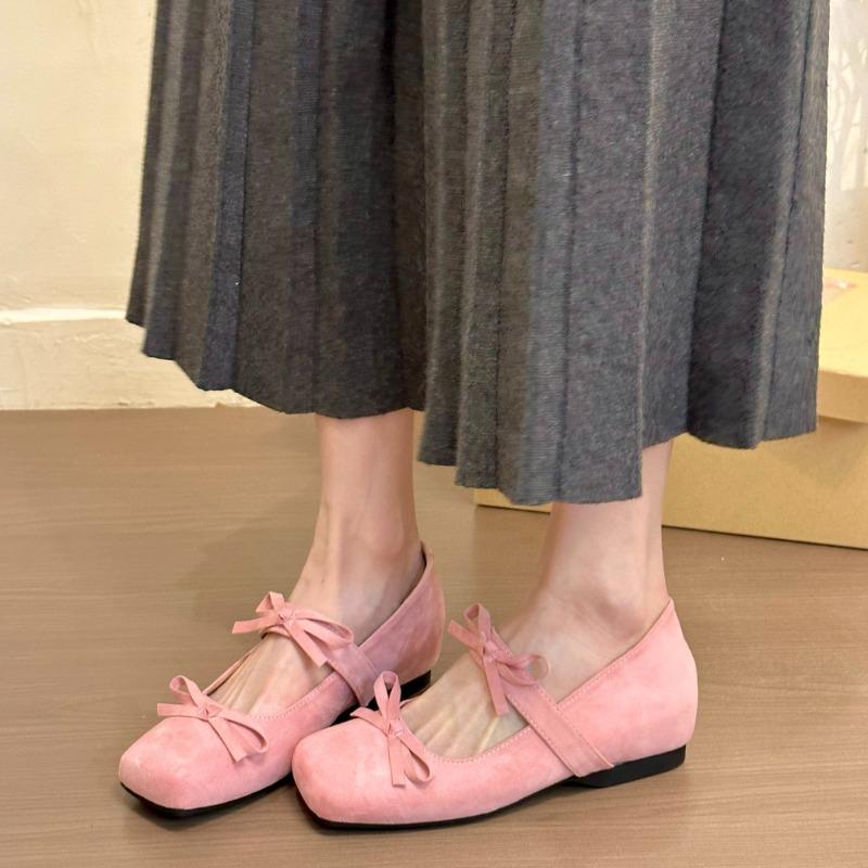 Women's Inner Increase Heel Shoes Spring New Square Head Shallow Mouth Suede Butterfly Knot Non-slip Heel Shoes