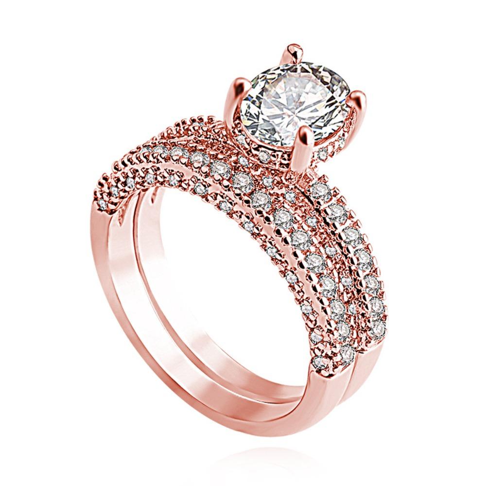 

Rose Gold Plated Zirconia Full Diamond Rings for Women Stackable Engagement Wedding Band Set no. 6