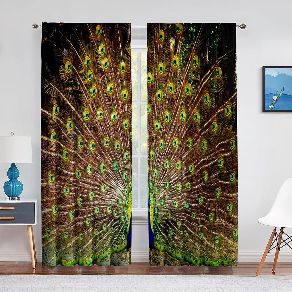 Peacock Green Feathers Birds Animals Skin Tulle Curtains for Living Room Bedroom Decoration Chiffon Sheer Voile Window Curtain