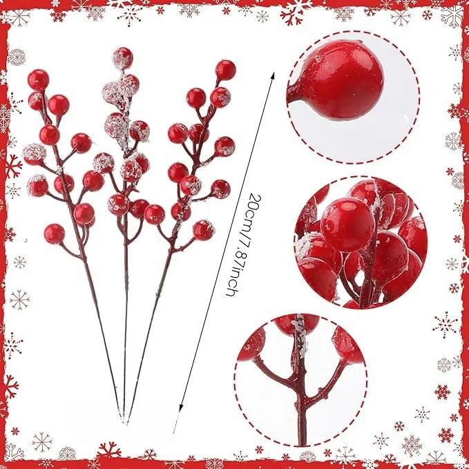 Red Faux Berry Branches Set for DIY Holiday Decoration Artificial Stems for Christmas Tree Graduation Halloween Gift Ideas