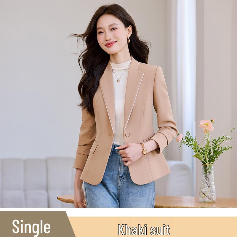 2025 Women's High-End Apricot Blazer: Korean Style, Slim Fit, Versatile Autumn Top