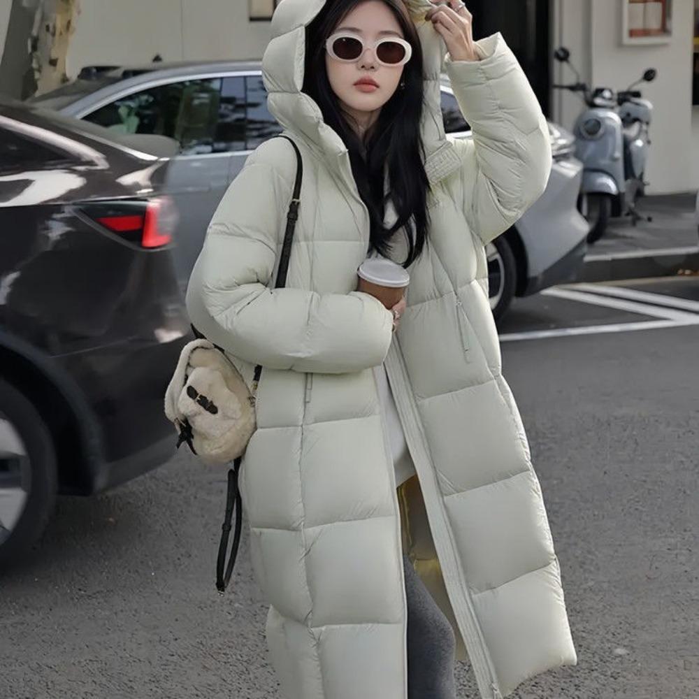 

Зима 2025, свободная хлопковая одежда с капюшоном длиной до колена, женская утолщенная одежда-хлеб, простое длинное пальто XL мятный зеленый