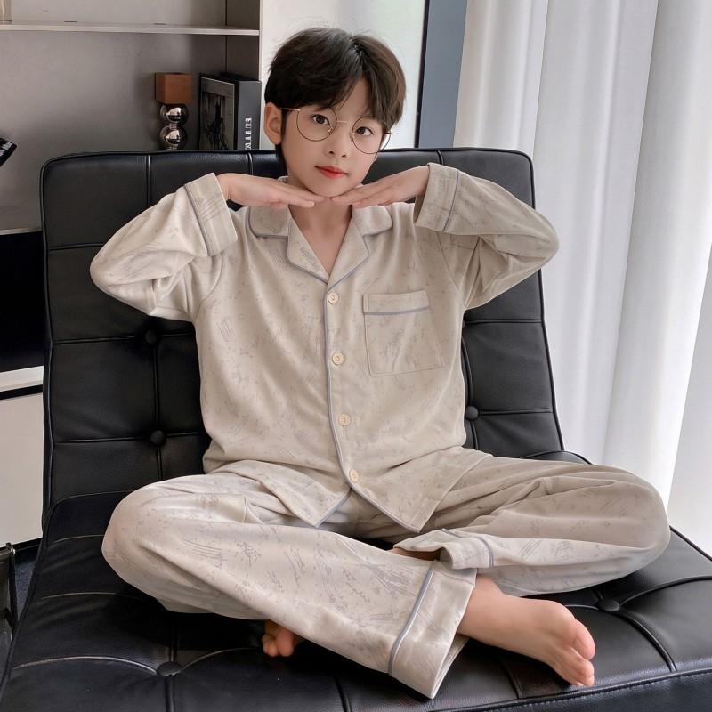 Boys Cotton Pajama Set Long Sleeve Cartoon Print Sleepwear Kids 8 Years Home Loungewear