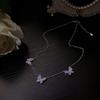 Women's Diamond Butterfly Necklace - Elegant Clavicle Chain with Three Butterflies