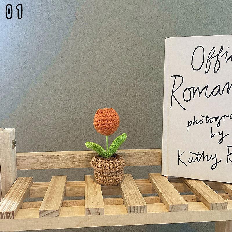 1PC Wedding Decoration Hand-woven Knitted Bouquet Knitting Flower Rose Tulips Bouquet Potted