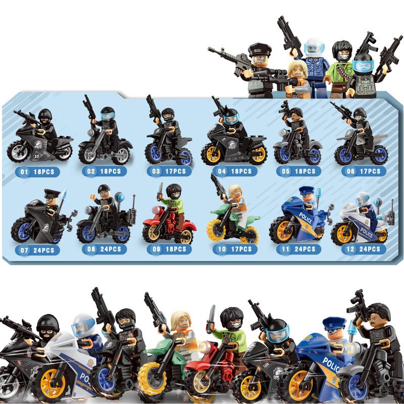 Protiteroristické speciální síly Kompatibilní Malé částice Stavebnice Minifigurky Hračka Motocykl Policejní auto Děti Chlapec Sestavení