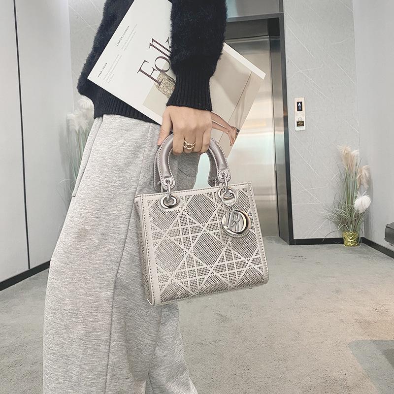 Rhinestone Light Luxury Women's 2025 Princess Diana Handheld Crossbody Shoulder Bag - Exquisite Small Square Design