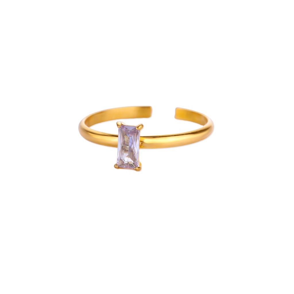 Chic Geometric Square Stone Rings For Women Fashion Birthston Birthday Party Gold Color Opening Ring Jewelry Elegant Her Gift