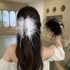 Pure Feather Hair Grab Clip Back of Head Black Shark Clip Plush Hair Accessories Commuter Headgear