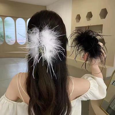 Presilha Pura Pena Pegador de Cabelo Parte de Trás da Cabeça Clipe Tubarão Preto Acessórios de Cabelo de Pelúcia Adereço de Cabeça para Deslocamento