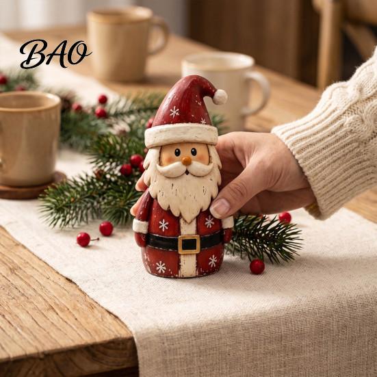 Farmhouse Style Wood Ornaments Christmas Wooden Tabletop Figurine, Hand Painted Santa Reindeer Cat Decor, Rustic Small Decorative Figurines
