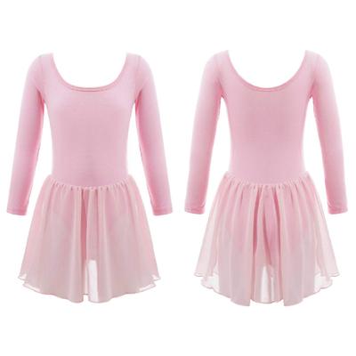 Girls Long Sleeve Ballet Gymnastics Dance Leotard Tutu Dress Performance Dance Costumes