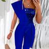 2024 Spring/Summer Sleeveless Sequin Jumpsuit for Women with Belt - European & American Slim Fit