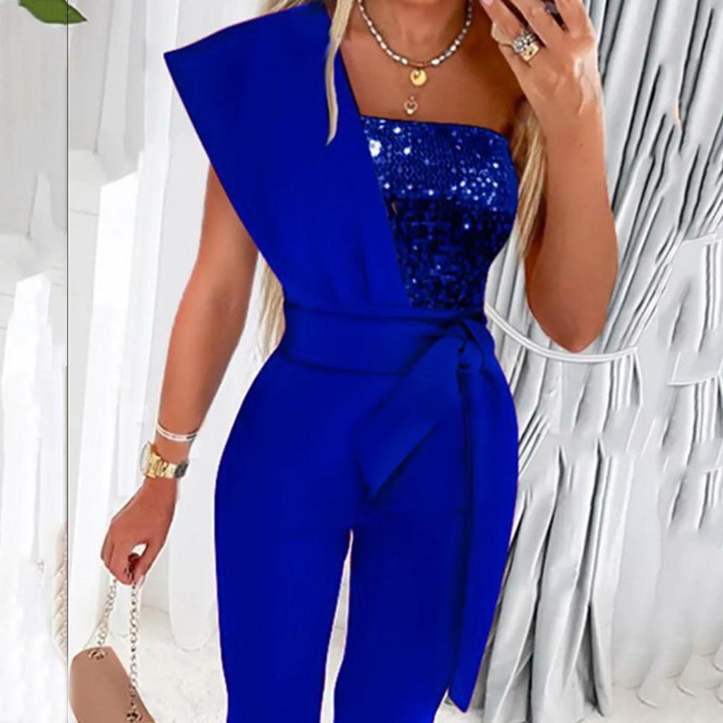 2024 Spring/Summer Sleeveless Sequin Jumpsuit for Women with Belt - European & American Slim Fit