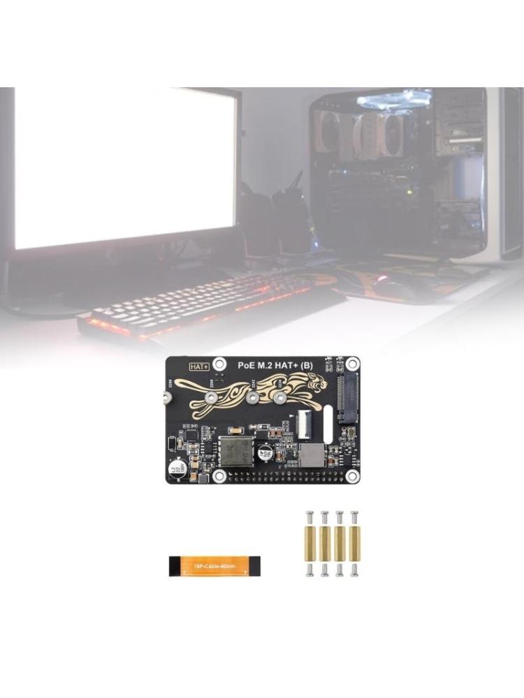 PCIe To M.2 Adapter Power over Ethernet Function For RPi 5 Support NVMe SSD 2230/2242/2260/2280 Fast Speed Read Write