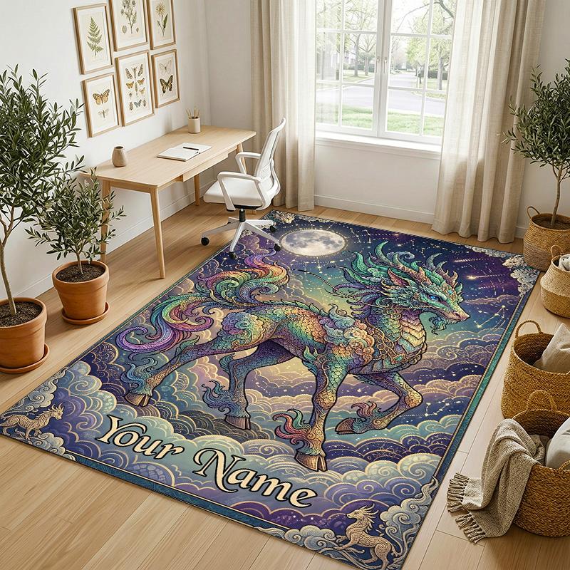 Dragon Phoenix Theme Crystal Velvet Rug Personalized Custom Name Text Soft Floor Mat Home Decor