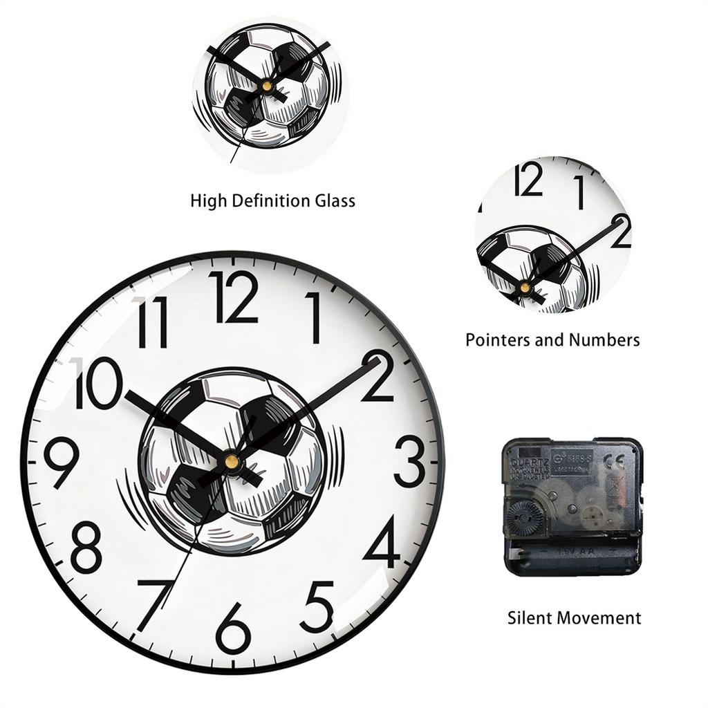 Easy Read Soccer Clock, Silent Non-Ticking, Sports Ball Design, Battery Operated for Boys Room & Man Cave