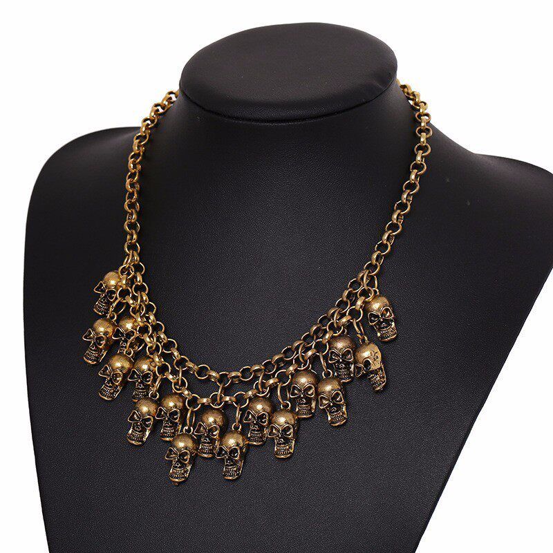 Fashion Style Personalized Hip Hop Punk Exaggerated Double-Layer Skull Cross Necklace for Women Gothic Lolita Ornament