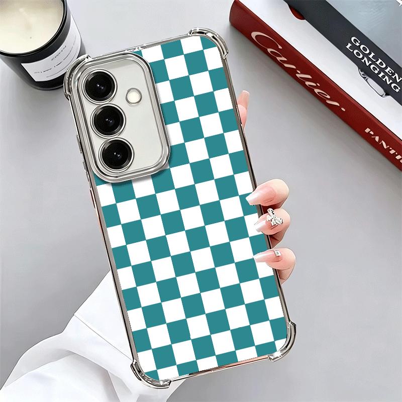 Retro Classic Chess Board Grid Plating Phone Case For Samsung A17 A07 A37 A57 A16 A56 A15 A55 A14 A54 A13 A53 A26 A36 A25 A35 A2