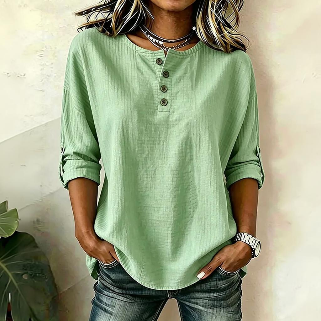 Women's Casual Color Neck Top with Button Front