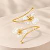 Openwork Upper Arm Cuff with Two Irregular Flowers, Intersecting Gold-Tone Bands, Rounded Ball Ends, and Clasp-Free Wear