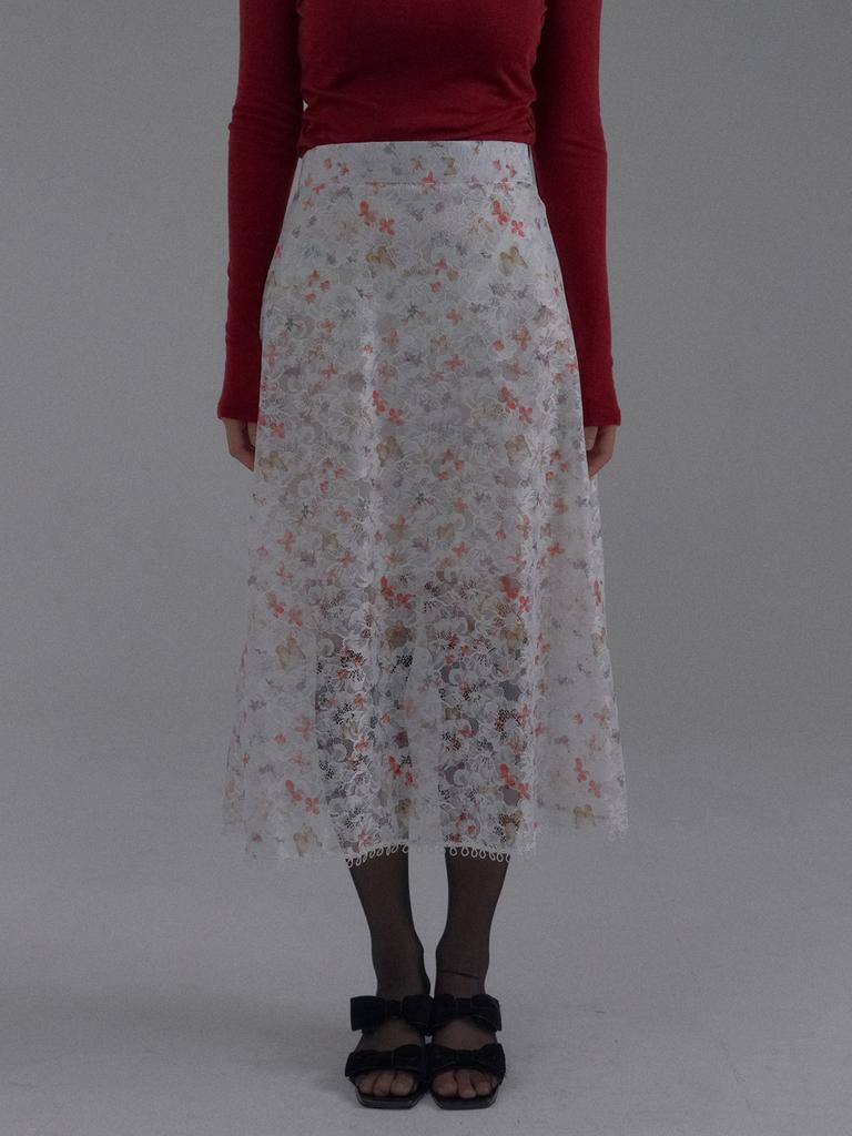 Sorry, Too Much Love Embroidered Sheer A-Line Skirt_White