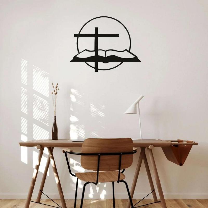 Kreuz & Bibel Wandzeichen - Eisen Metallkunst Dekor, Hängende Aufkleber für Zuhause, Arbeitszimmer, Wohnzimmer, Ostern und Hochzeiten