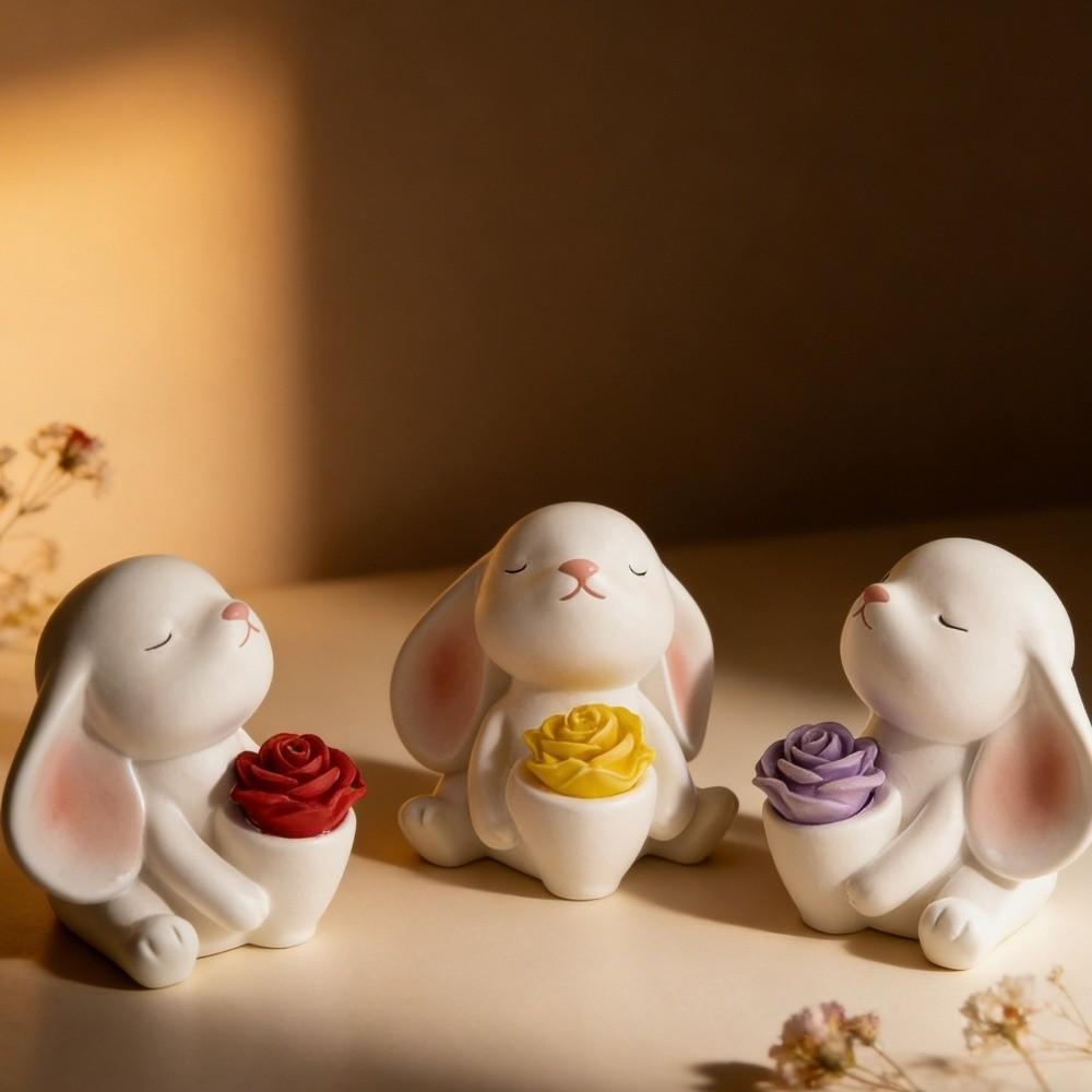 Cartoon Easter Bunny Silicone Mold Heat Resistant Handmade 3D Rabbit Mold Non-Stick Flexible Rabbit Holding Vase Mold