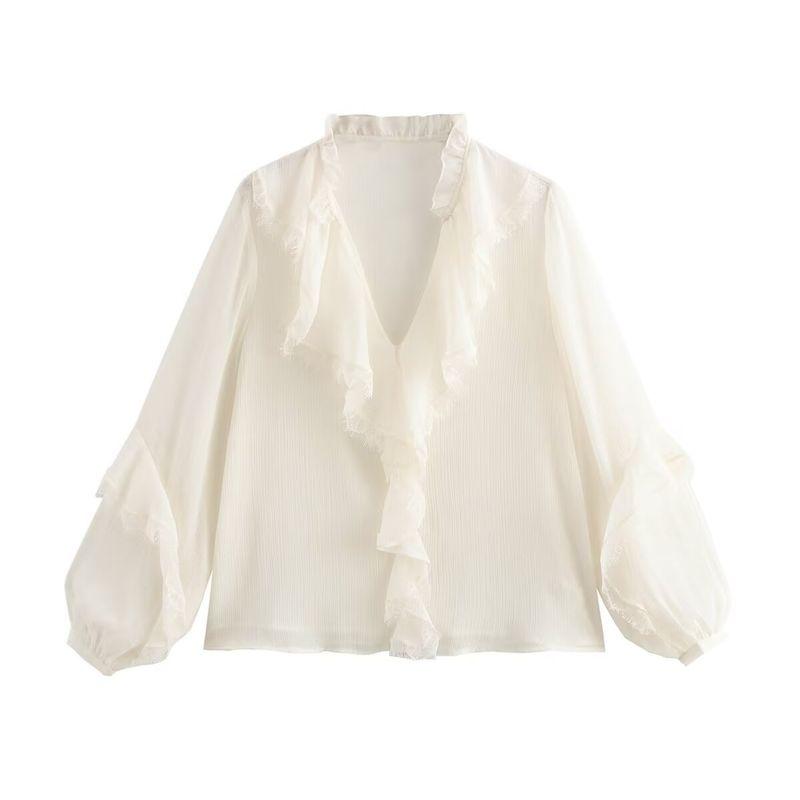 Kaslead New Arrival Women's Fashion Style Stylish Simple and Versatile Laminated Decoration Shirt 5029175