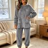 Women's Fashion Flannel Pajama Set Long Sleeve Top and Pants with Pockets Casual Warm 2 Piece Sleepwear