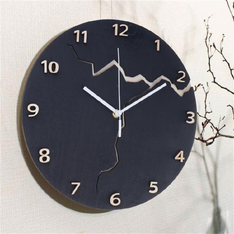 Moderne Wanduhr mit Rissmuster ohne Ticken Holz 30cm Hängeuhren für Büro Wohnzimmer Küche Schule