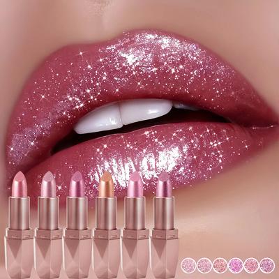 Batom Metálico Brilhante com Glitter, Tint Labial Perolada, Maquiagem Labial Matte de Longa Duração, Presentes para Mulheres, Óleo Labial Cosmético