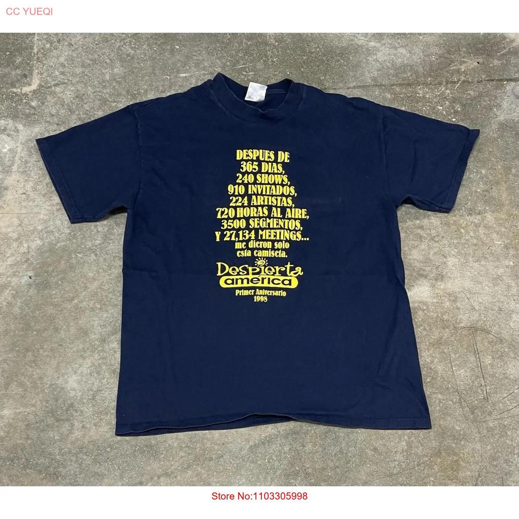 Vtg 90 S Despierta AmRica Tv Show 1st Anniversary Blue T Shirt Unisex Large Vintage Breathable Homme Casual Streetwear