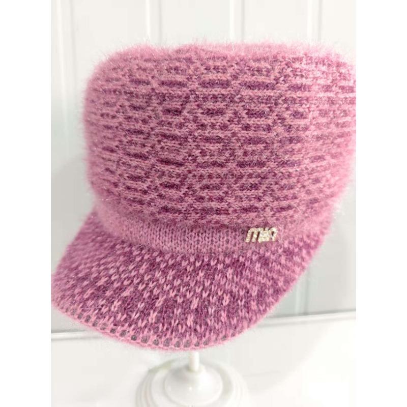 

Осень и зима новая женская вязаная шапка флис флис теплая холодная шерстяная шапка короткие поля шляпа пожилой матери розовый